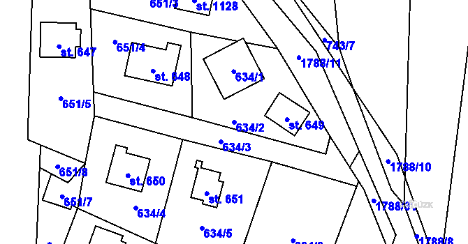 Parcela st. 634/2 v KÚ Stříbrná Skalice, Katastrální mapa