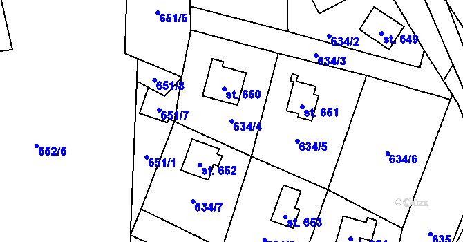 Parcela st. 634/4 v KÚ Stříbrná Skalice, Katastrální mapa