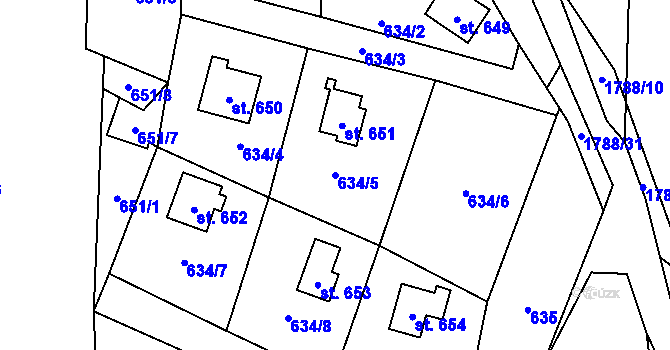 Parcela st. 634/5 v KÚ Stříbrná Skalice, Katastrální mapa
