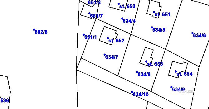 Parcela st. 634/7 v KÚ Stříbrná Skalice, Katastrální mapa