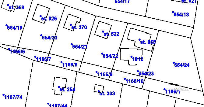 Parcela st. 654/22 v KÚ Stříbrná Skalice, Katastrální mapa