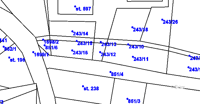 Parcela st. 243/12 v KÚ Stříbrná Skalice, Katastrální mapa