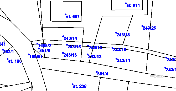 Parcela st. 243/13 v KÚ Stříbrná Skalice, Katastrální mapa