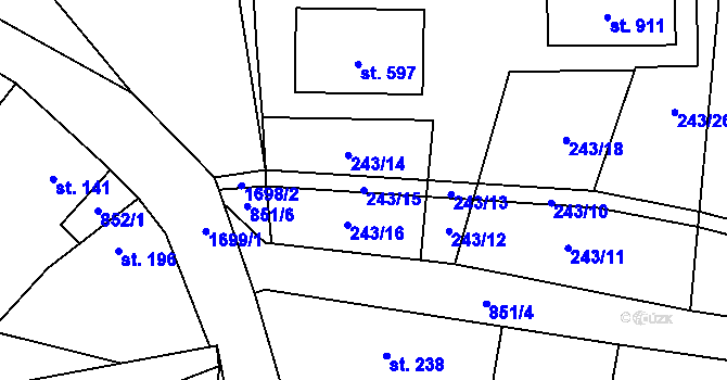 Parcela st. 243/15 v KÚ Stříbrná Skalice, Katastrální mapa