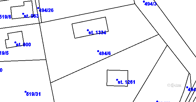 Parcela st. 494/6 v KÚ Stříbrná Skalice, Katastrální mapa