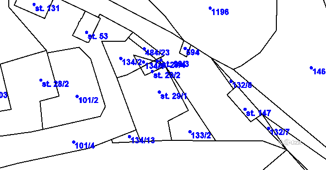 Parcela st. 29/1 v KÚ Stříbrné Hory u Přibyslavi, Katastrální mapa