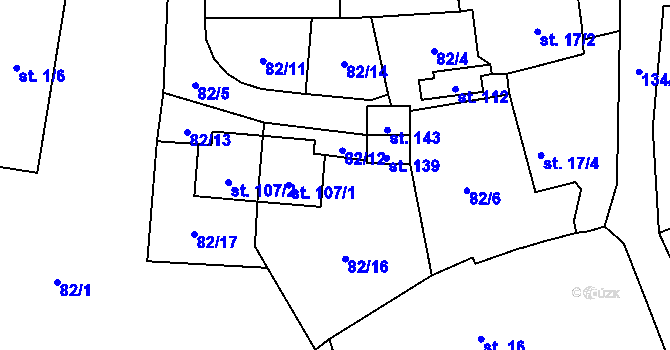 Parcela st. 82/15 v KÚ Stříbrné Hory u Přibyslavi, Katastrální mapa