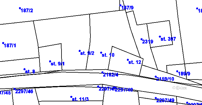 Parcela st. 10 v KÚ Stříbrnice u Uherského Hradiště, Katastrální mapa