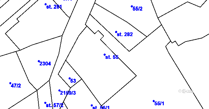 Parcela st. 55 v KÚ Stříbrnice u Uherského Hradiště, Katastrální mapa