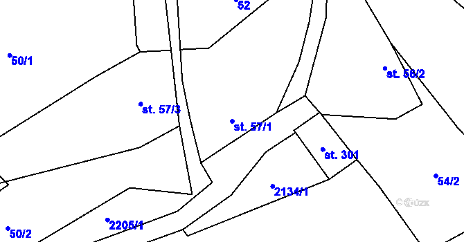 Parcela st. 57/1 v KÚ Stříbrnice u Uherského Hradiště, Katastrální mapa