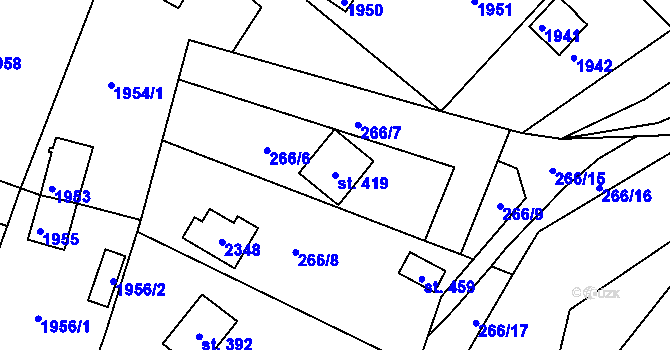 Parcela st. 419 v KÚ Stříbrnice u Uherského Hradiště, Katastrální mapa