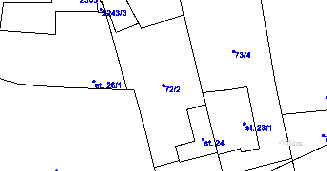 Parcela st. 72/2 v KÚ Stříbrnice u Uherského Hradiště, Katastrální mapa