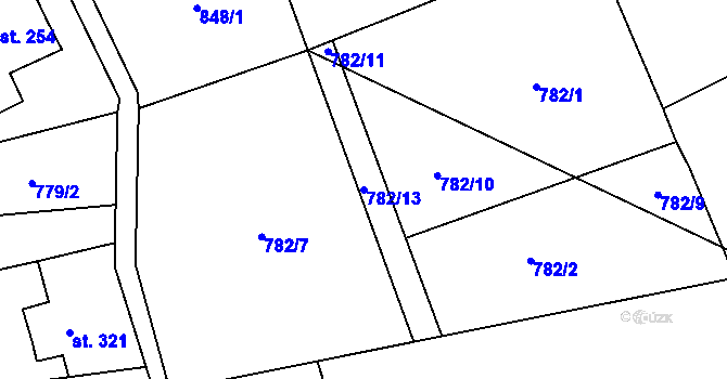 Parcela st. 782/13 v KÚ Stříbrnice u Uherského Hradiště, Katastrální mapa