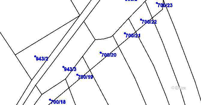 Parcela st. 700/20 v KÚ Stříbrnice u Uherského Hradiště, Katastrální mapa