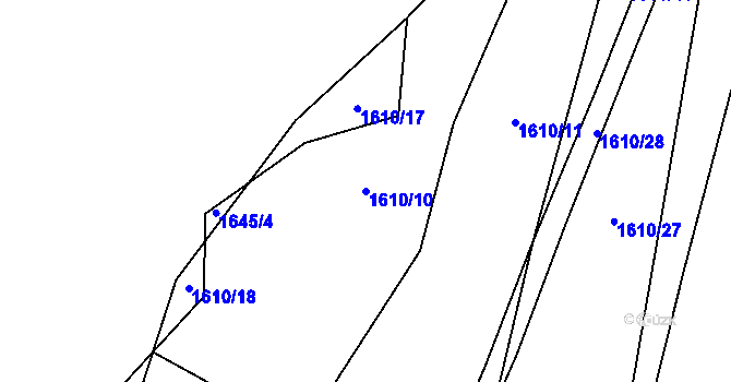 Parcela st. 1610/10 v KÚ Stříbrnice u Uherského Hradiště, Katastrální mapa