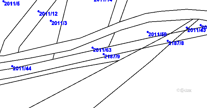 Parcela st. 2187/9 v KÚ Stříbrnice u Uherského Hradiště, Katastrální mapa