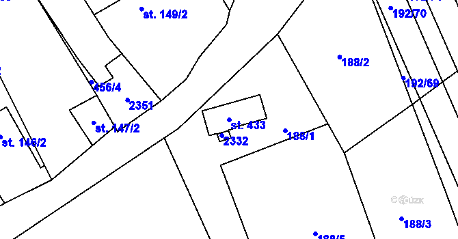 Parcela st. 433 v KÚ Stříbrnice u Uherského Hradiště, Katastrální mapa