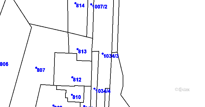 Parcela st. 1034/3 v KÚ Stříbrnice nad Hanou, Katastrální mapa