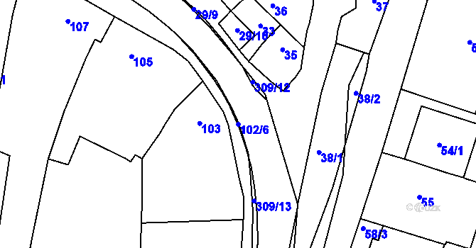 Parcela st. 102/6 v KÚ Stříbrnice nad Hanou, Katastrální mapa
