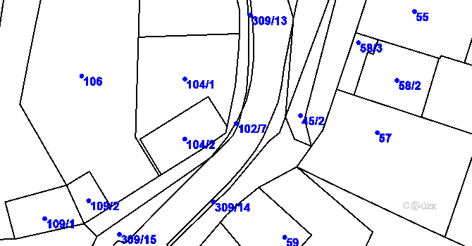 Parcela st. 102/7 v KÚ Stříbrnice nad Hanou, Katastrální mapa