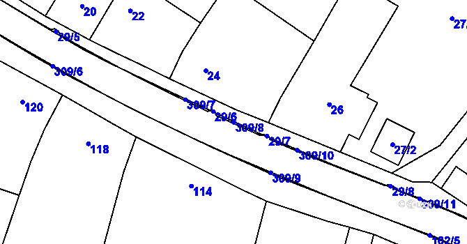 Parcela st. 309/8 v KÚ Stříbrnice nad Hanou, Katastrální mapa