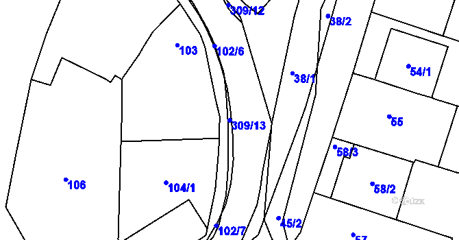 Parcela st. 309/13 v KÚ Stříbrnice nad Hanou, Katastrální mapa