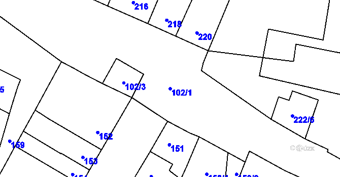 Parcela st. 102/1 v KÚ Stříbrnice nad Hanou, Katastrální mapa
