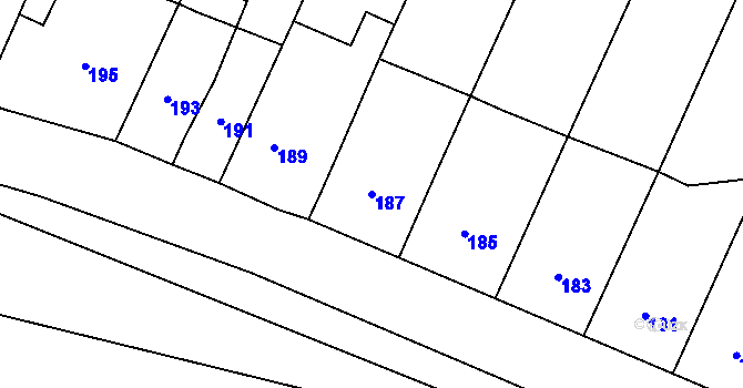 Parcela st. 187 v KÚ Stříbrnice nad Hanou, Katastrální mapa