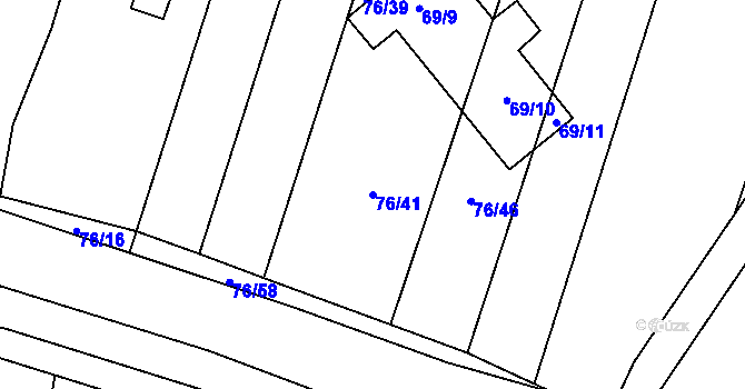 Parcela st. 76/41 v KÚ Stříbrnice nad Hanou, Katastrální mapa