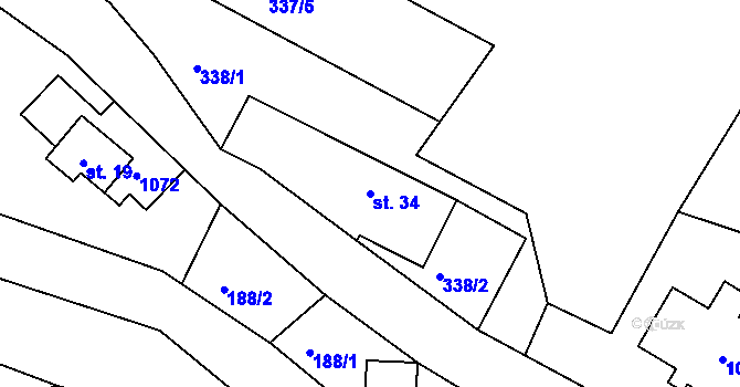 Parcela st. 34 v KÚ Stříbrnice, Katastrální mapa