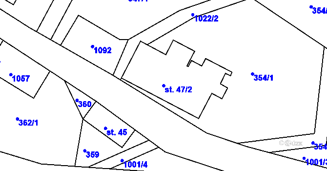 Parcela st. 47/2 v KÚ Stříbrnice, Katastrální mapa