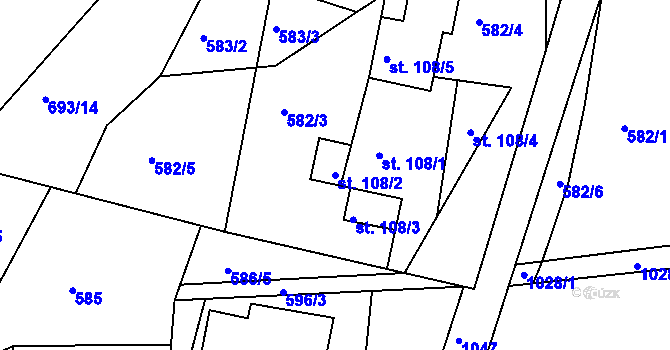 Parcela st. 108/2 v KÚ Stříbrnice, Katastrální mapa