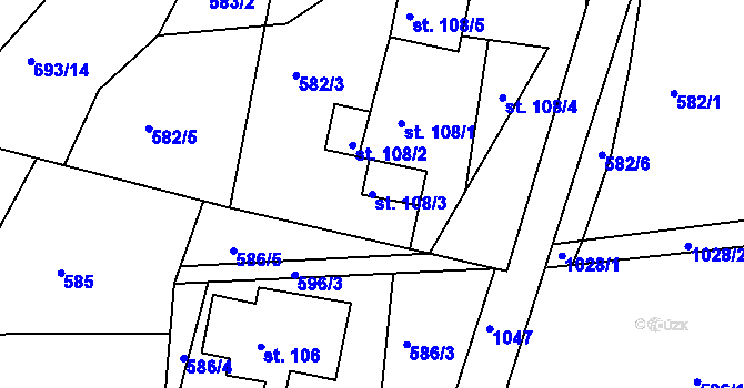 Parcela st. 108/3 v KÚ Stříbrnice, Katastrální mapa