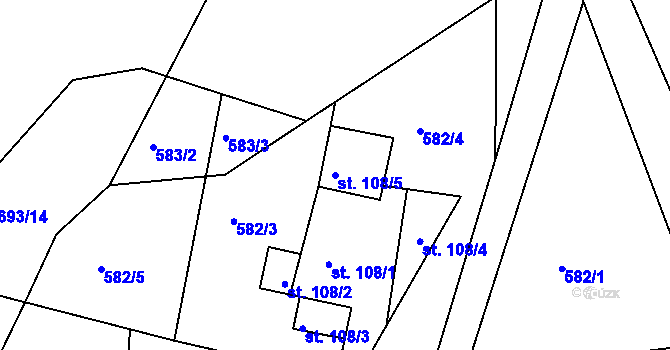 Parcela st. 108/5 v KÚ Stříbrnice, Katastrální mapa