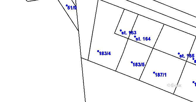 Parcela st. 183/4 v KÚ Stříbrnice, Katastrální mapa