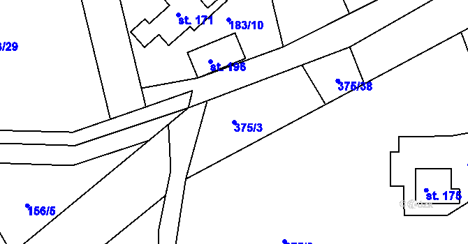 Parcela st. 375/3 v KÚ Stříbrnice, Katastrální mapa