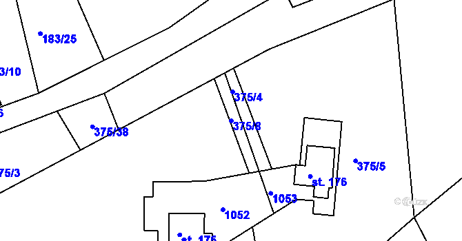 Parcela st. 375/8 v KÚ Stříbrnice, Katastrální mapa