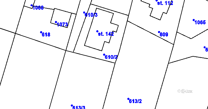 Parcela st. 610/2 v KÚ Stříbrnice, Katastrální mapa