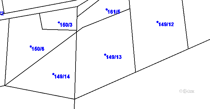 Parcela st. 149/13 v KÚ Stříbrnice, Katastrální mapa
