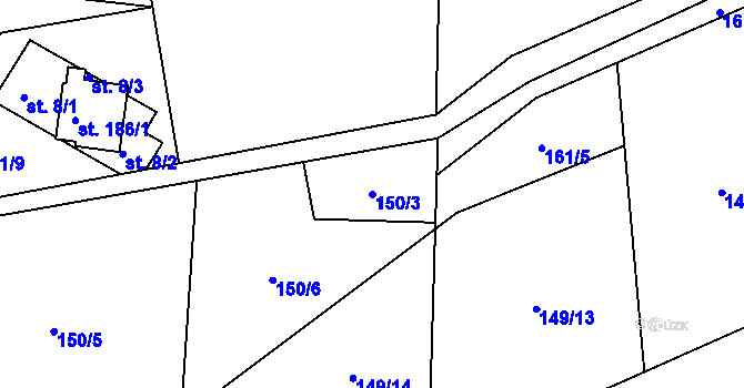 Parcela st. 150/3 v KÚ Stříbrnice, Katastrální mapa