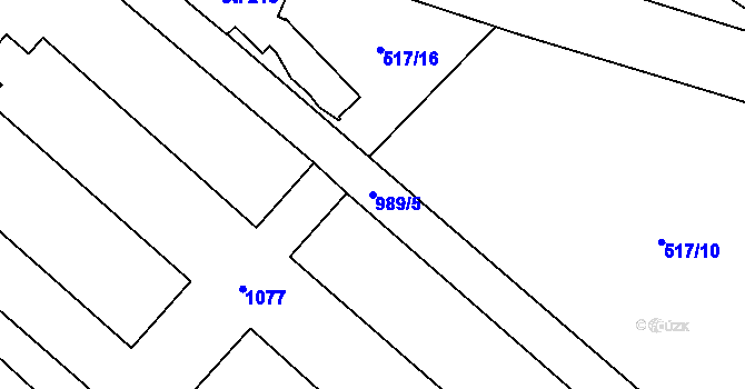 Parcela st. 989/5 v KÚ Stříbrnice, Katastrální mapa