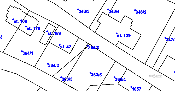 Parcela st. 364/3 v KÚ Stříbrnice, Katastrální mapa