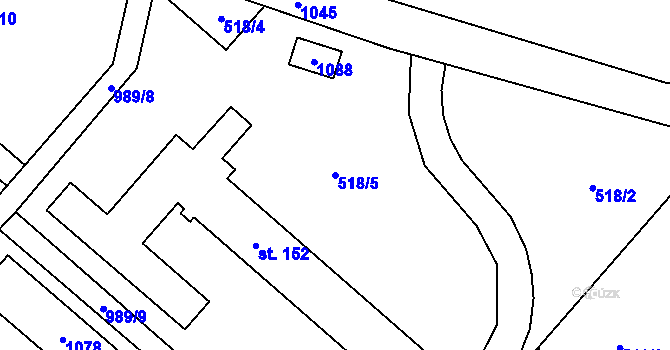 Parcela st. 518/5 v KÚ Stříbrnice, Katastrální mapa