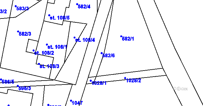 Parcela st. 582/6 v KÚ Stříbrnice, Katastrální mapa
