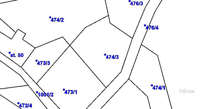 Parcela st. 474/3 v KÚ Stříbrnice, Katastrální mapa