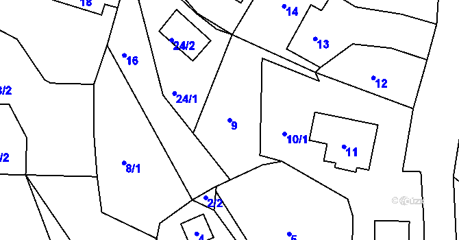 Parcela st. 9 v KÚ Dobětice, Katastrální mapa