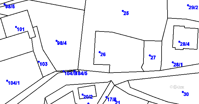 Parcela st. 26 v KÚ Dobětice, Katastrální mapa
