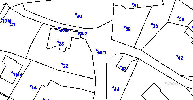 Parcela st. 50/1 v KÚ Dobětice, Katastrální mapa