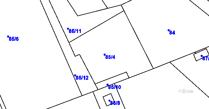 Parcela st. 85/4 v KÚ Dobětice, Katastrální mapa