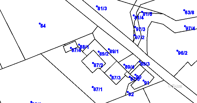 Parcela st. 89/2 v KÚ Dobětice, Katastrální mapa